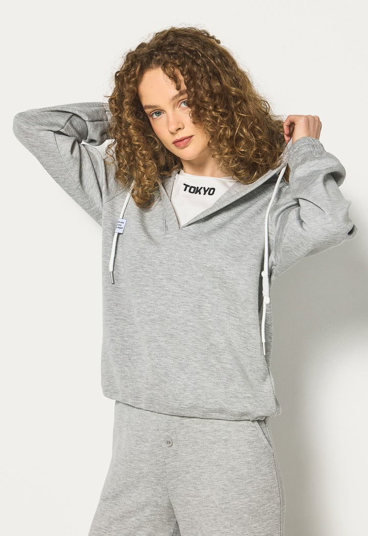 Hope Contrast Crew Neck Hoodie Grey Melange