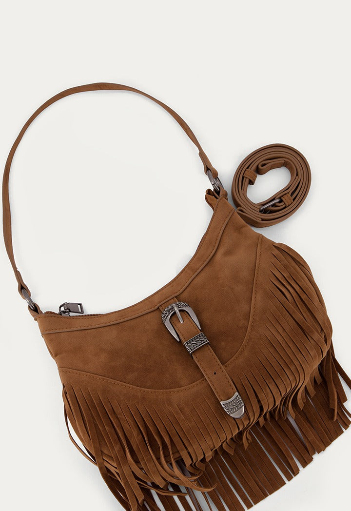 Hope Tassel Suede Handbag Brown