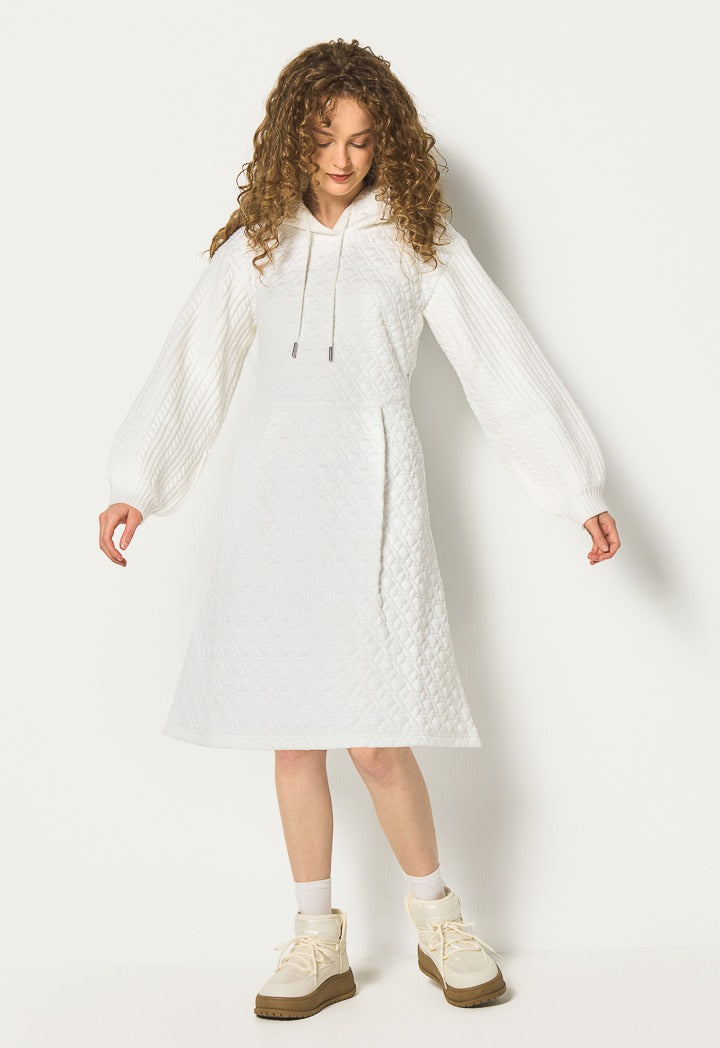 Hope Mixed-Fabric Solid Dress Off White