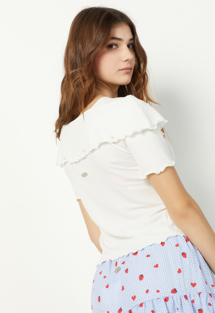 Hope Solid Knitted Square Neck Blouse Off White