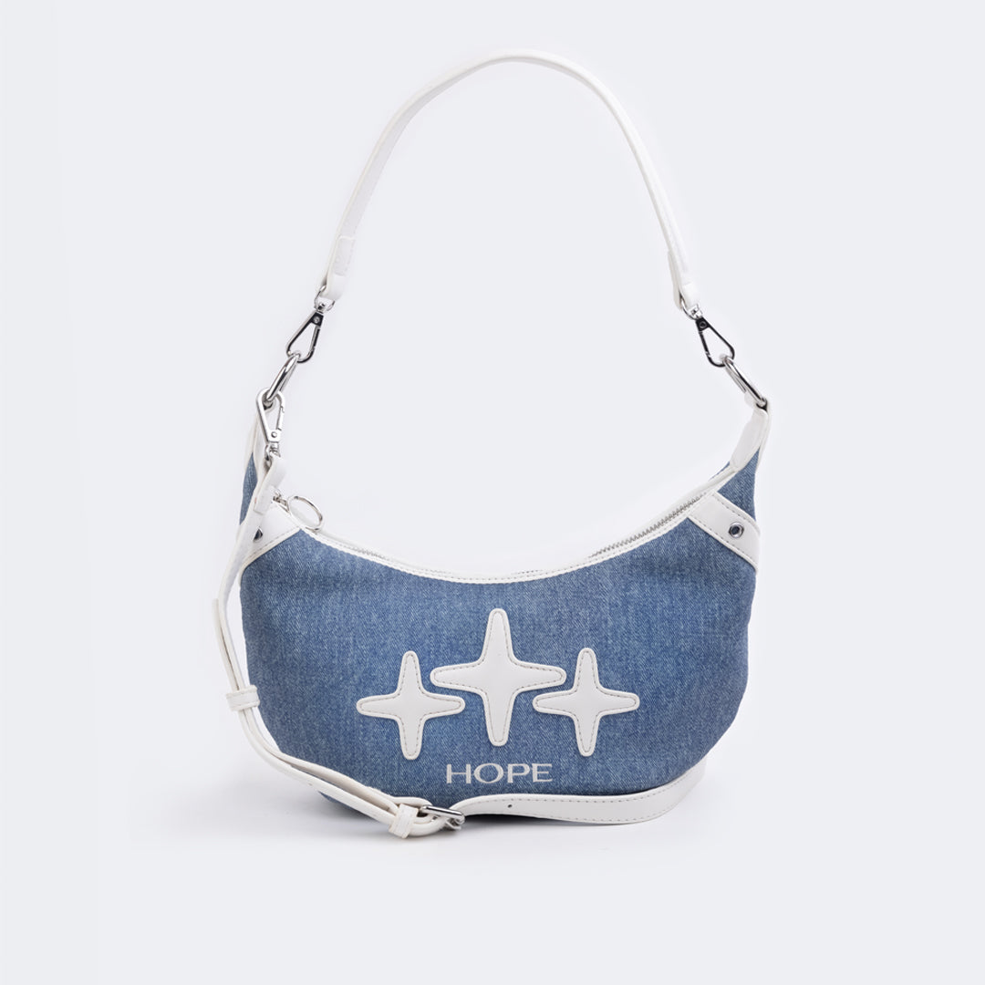 Hope Sparkle Pattern Denim Shoulder Bag Blue