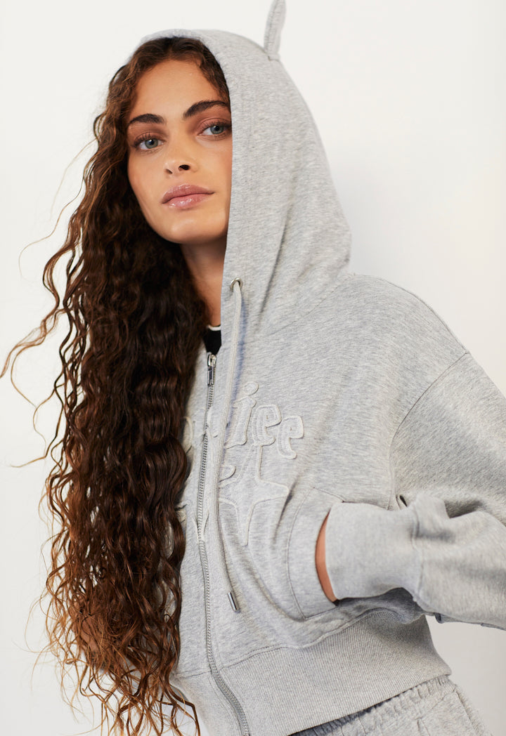 Hope Embroidered Knitted Jacket Grey Melange