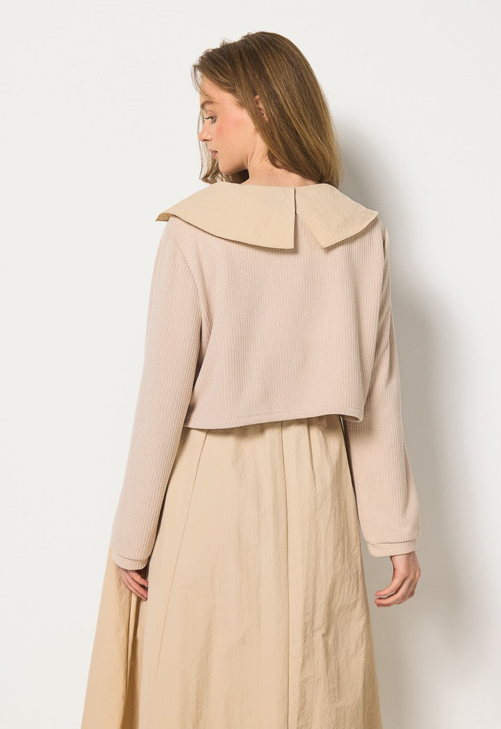 Hope Solid Dress And Sweater Set (2 Pcs) Beige