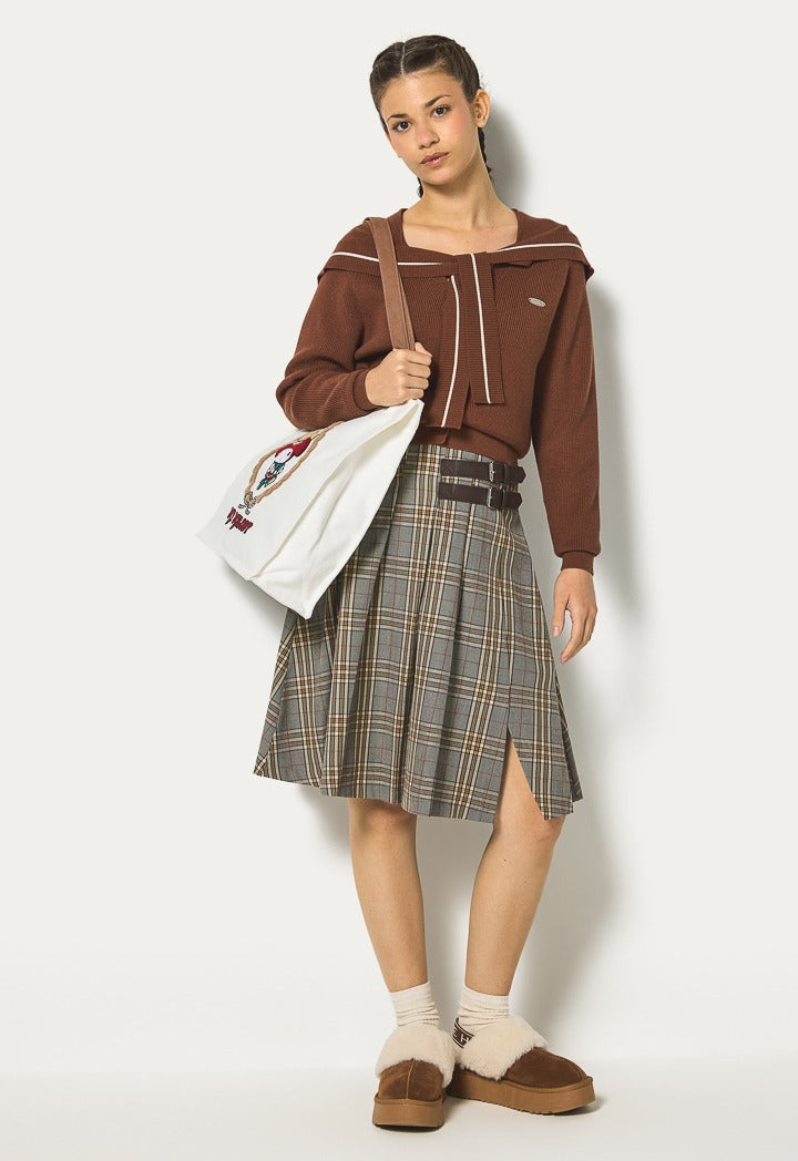 Hope Tie Shoulders Contrast Cardigan Brown