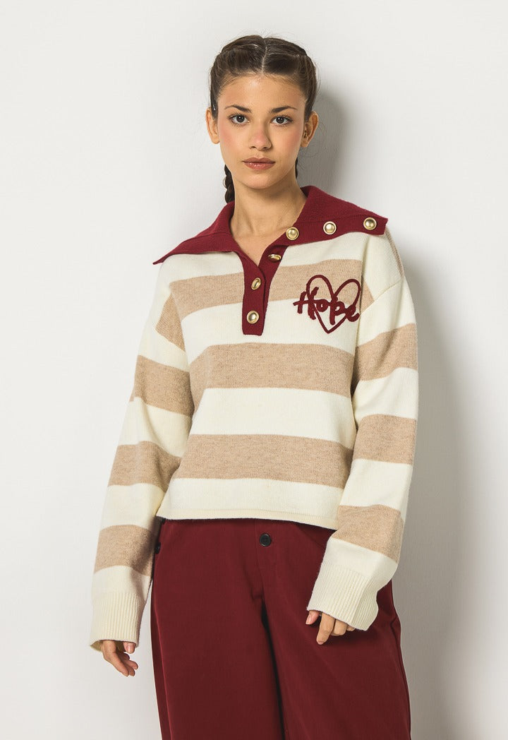 Hope Knitted Striped Sweatshirt Ecru