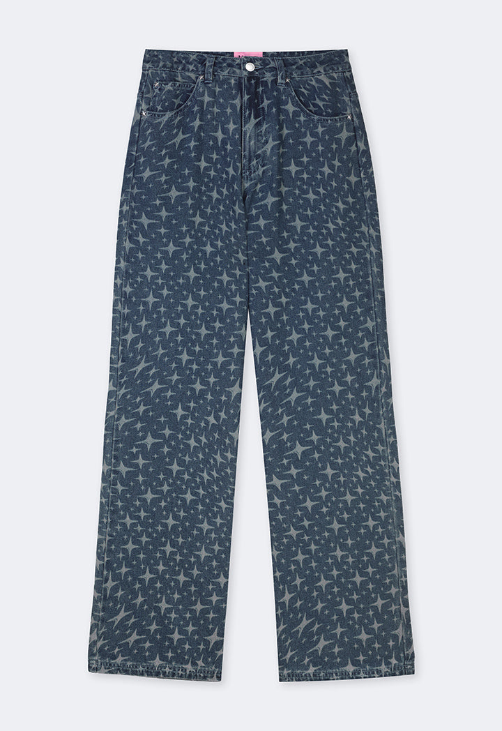 Hope Sparkle Pattern Denim Jeans Denim Blue