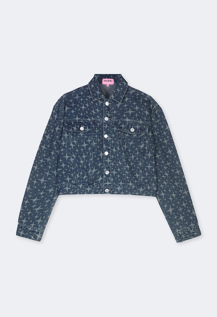 Hope Sparkle Pattern Denim Jacket Denim Blue