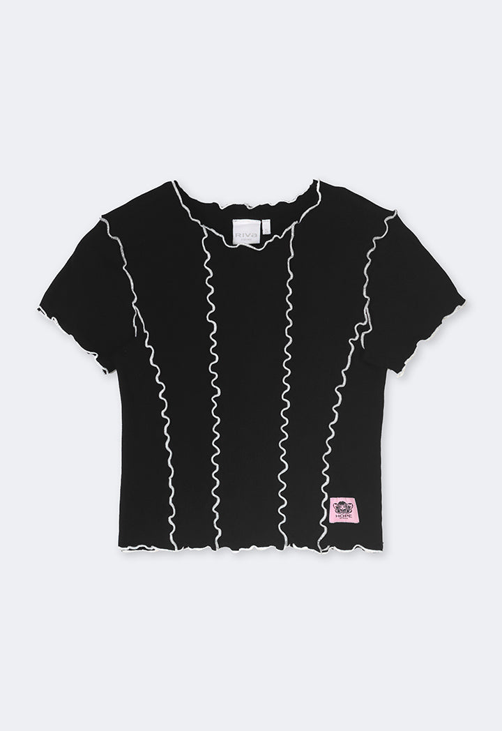 Hope Two Toned Trimmed T Shirt Black