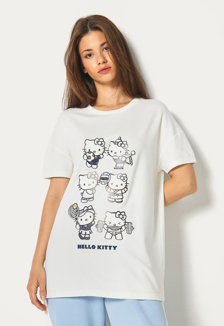 Hope Hello Kitty Embossed T Shirt Off White
