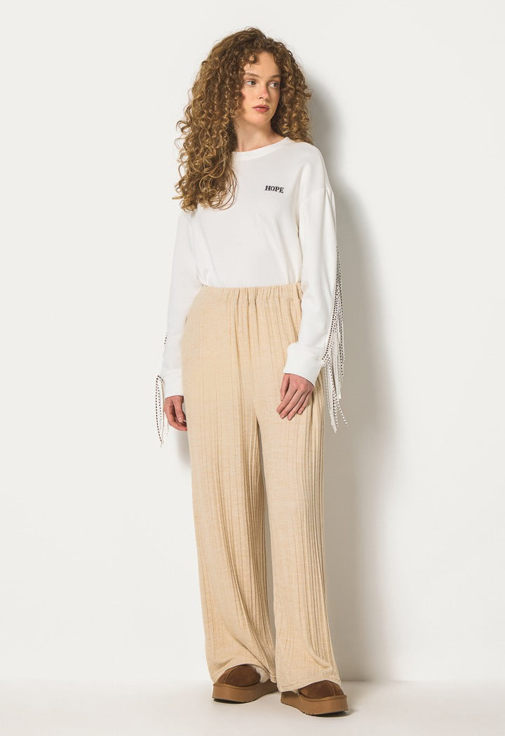 Knitted Pleated Trousers Beige