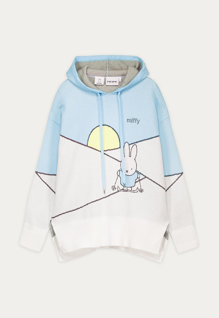 Miffy Knitted Hoodie Light Blue