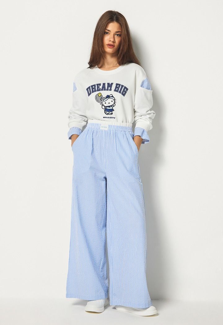 Hope Double Waist Striped Pants Light Blue