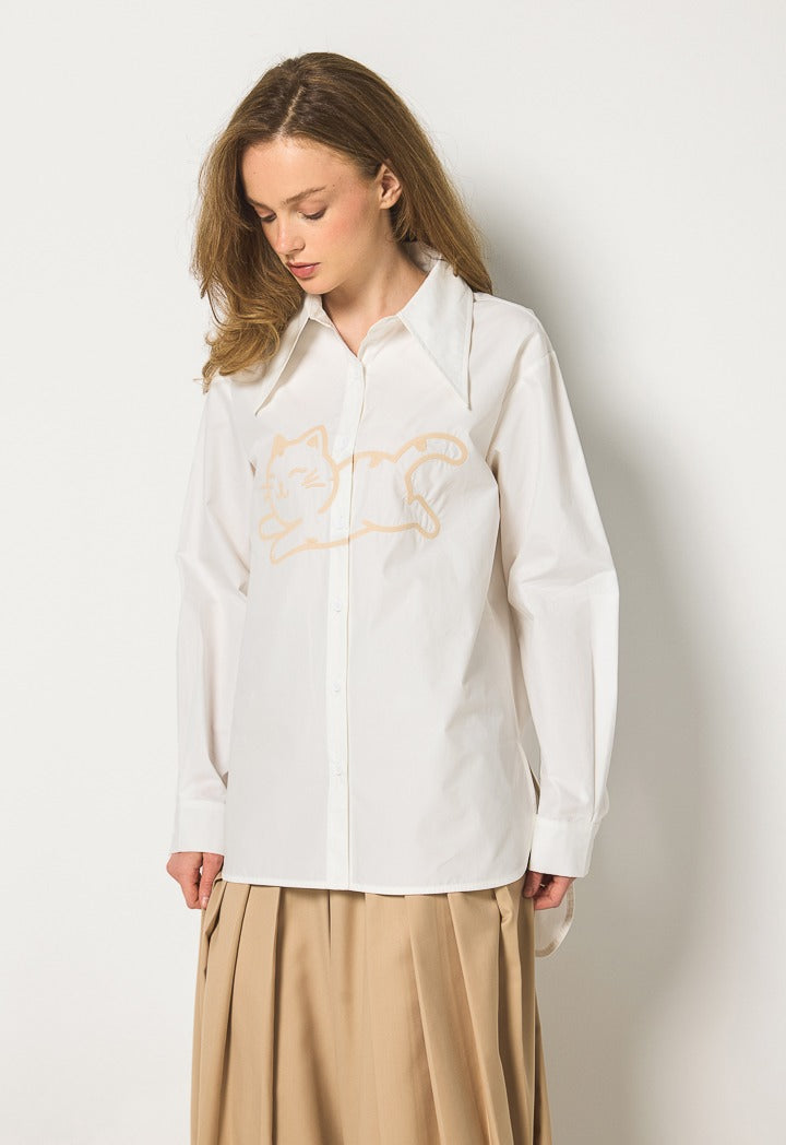 Hope Contrast Embroidered Shirt Off White