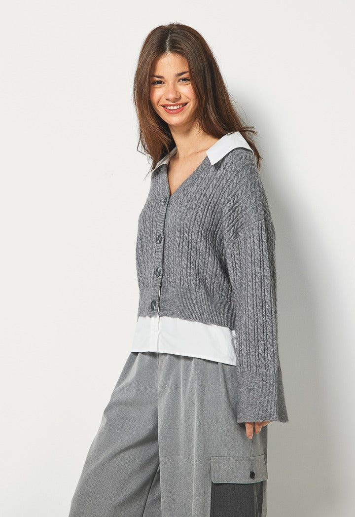 Hope Buttoned V Neck Cardigan Grey