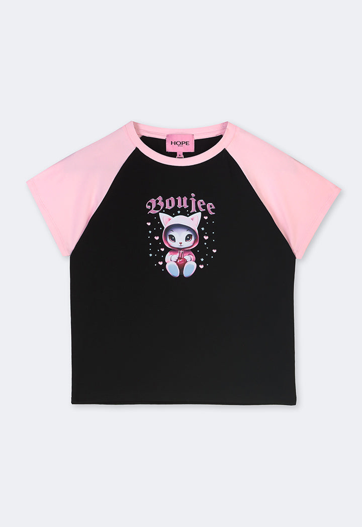 Hope Two Toned Printed T Shirt Black