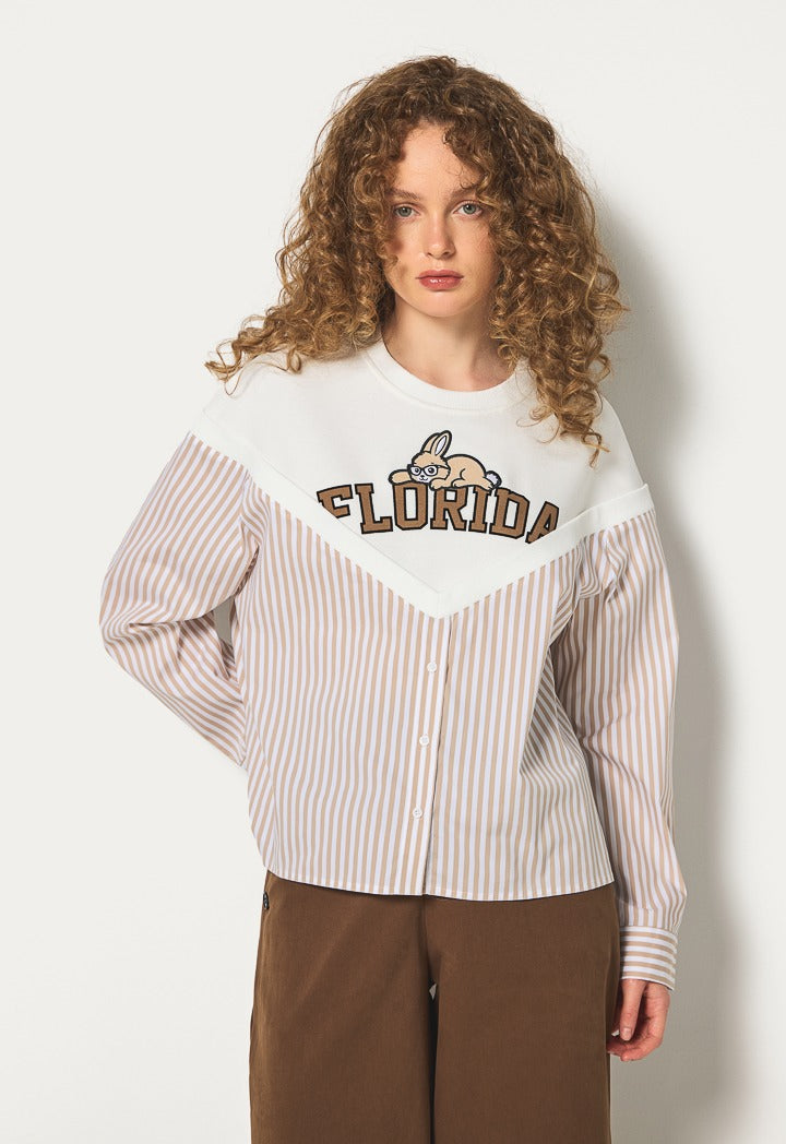 Hope Embroidered Bodice Striped Sweatshirt Off White