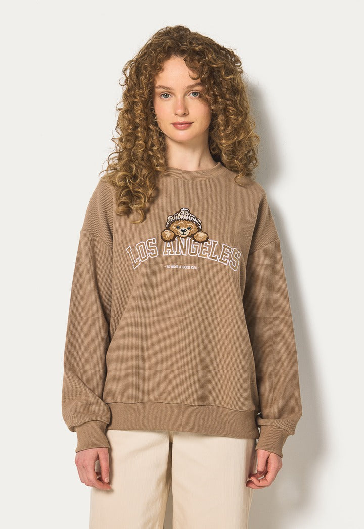 Hope Embroidered Crochet Sweatshirt Light Brown