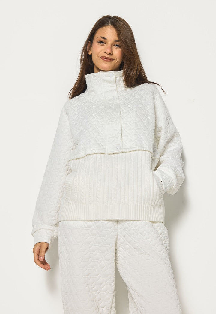 High Neck Quilted Sweatshirt Off White