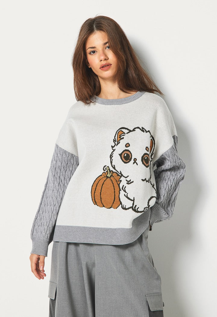 Hope Textured Sleeves Sweater Grey/Off White