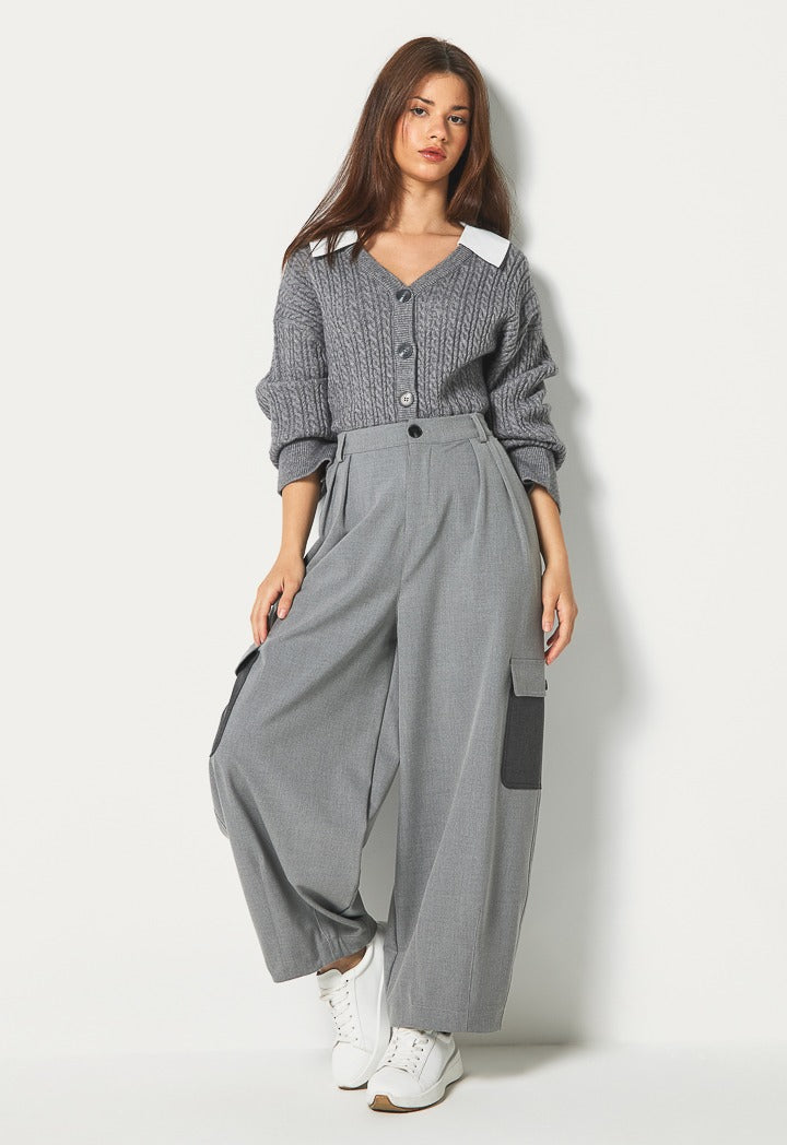Hope Wide Leg Cargo Trousers Grey