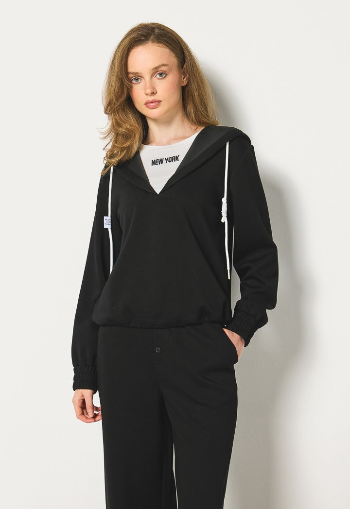 Hope Contrast Crew Neck Hoodie Black