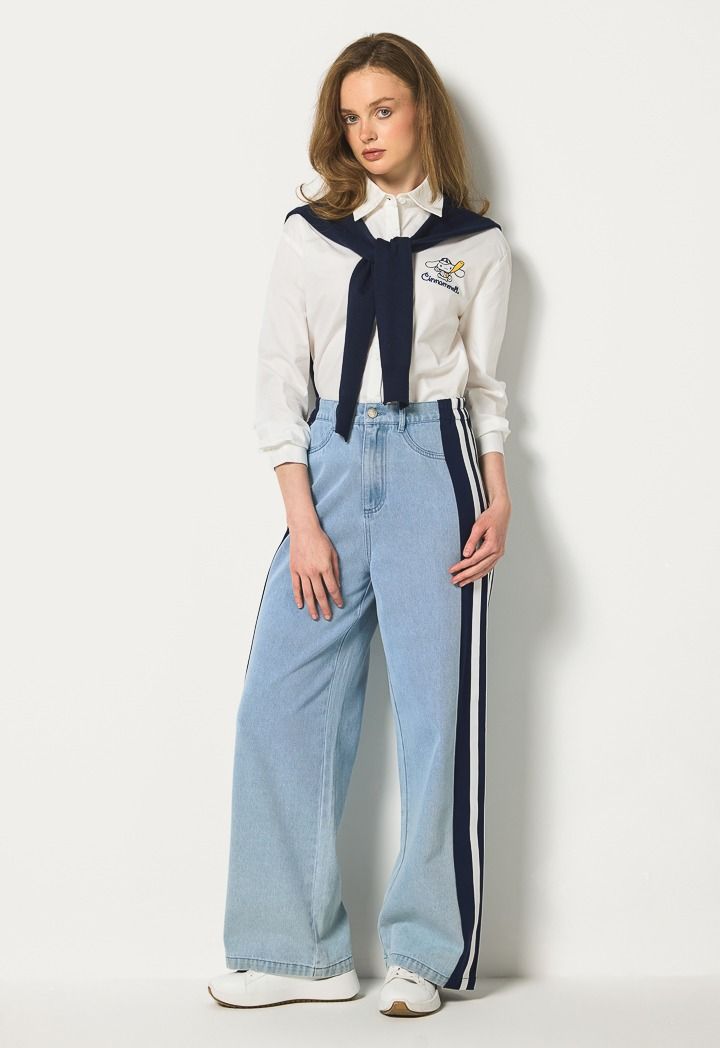 Hope Wide Legs Striped Sides Jeans Denim Blue