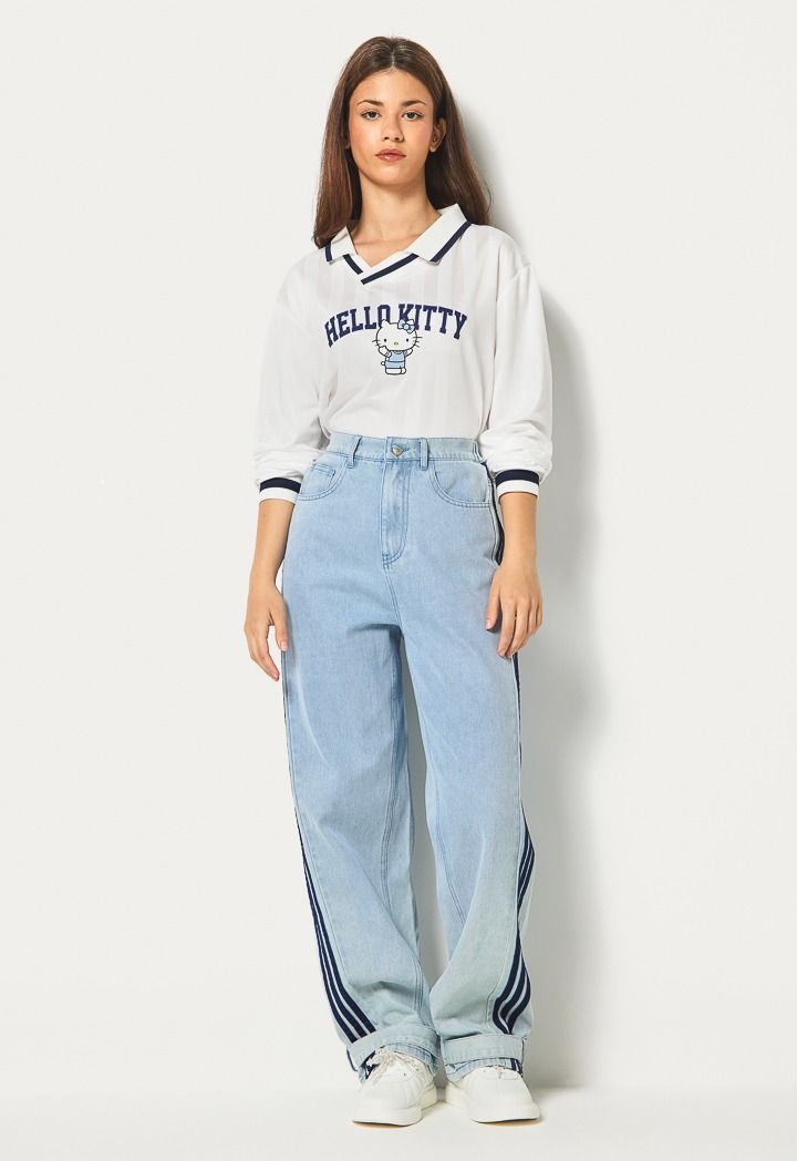 Hope Striped Sides Jeans Denim Blue