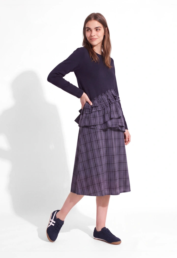 Ruffled-Detail Plaid Dress