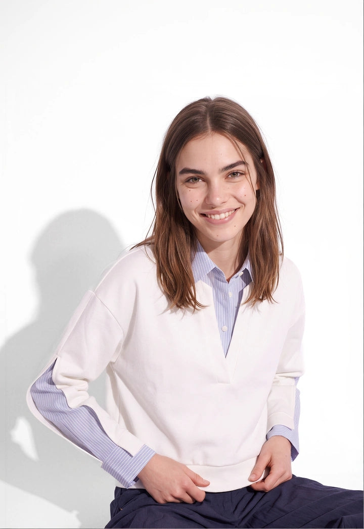 Sweatshirt with Striped Shirt-Detail