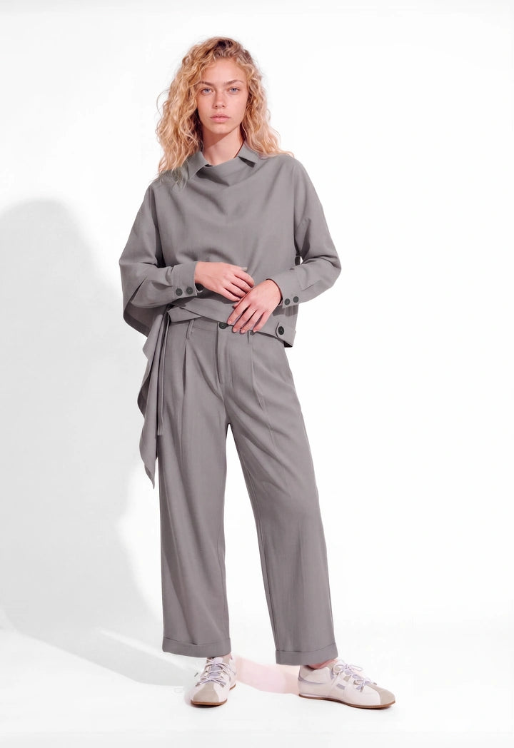 Cuffed-Hem Wide-Leg Trousers