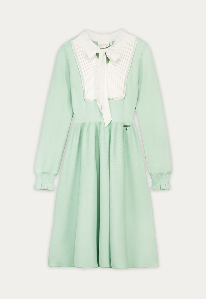 Knitted Dress with Tie Neck