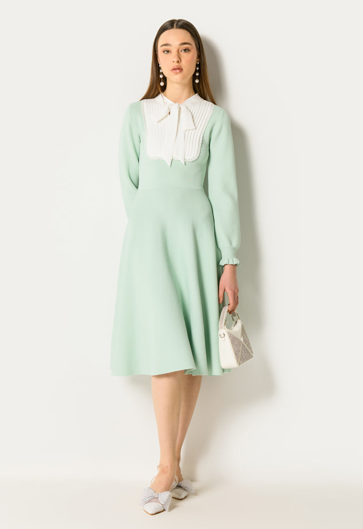 Knitted Dress with Tie Neck
