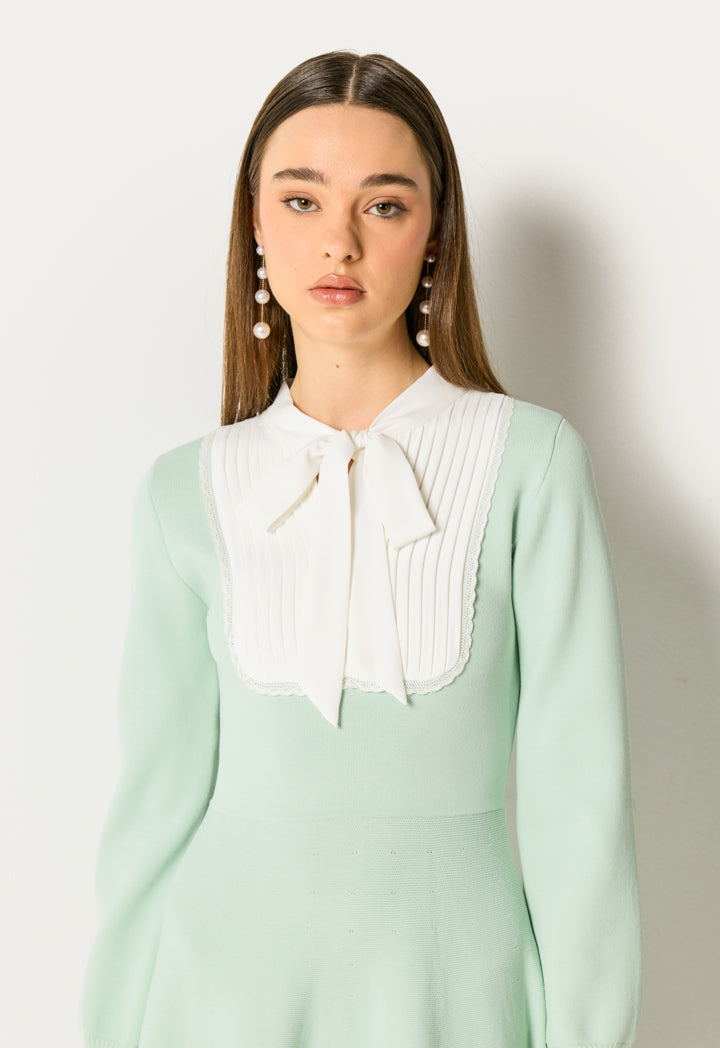 Knitted Dress with Tie Neck