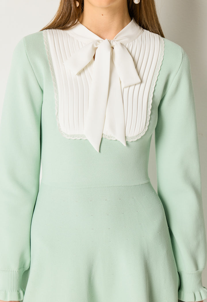 Knitted Dress with Tie Neck