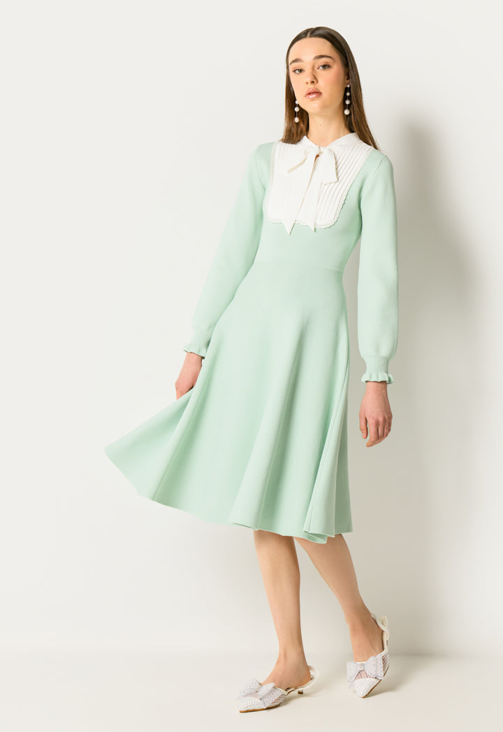 Knitted Dress with Tie Neck