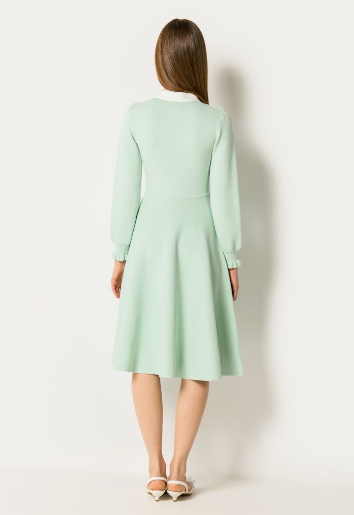 Knitted Dress with Tie Neck