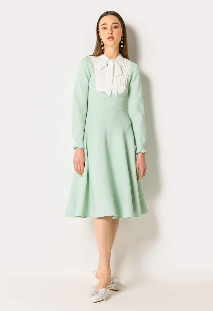 Knitted Dress with Tie Neck