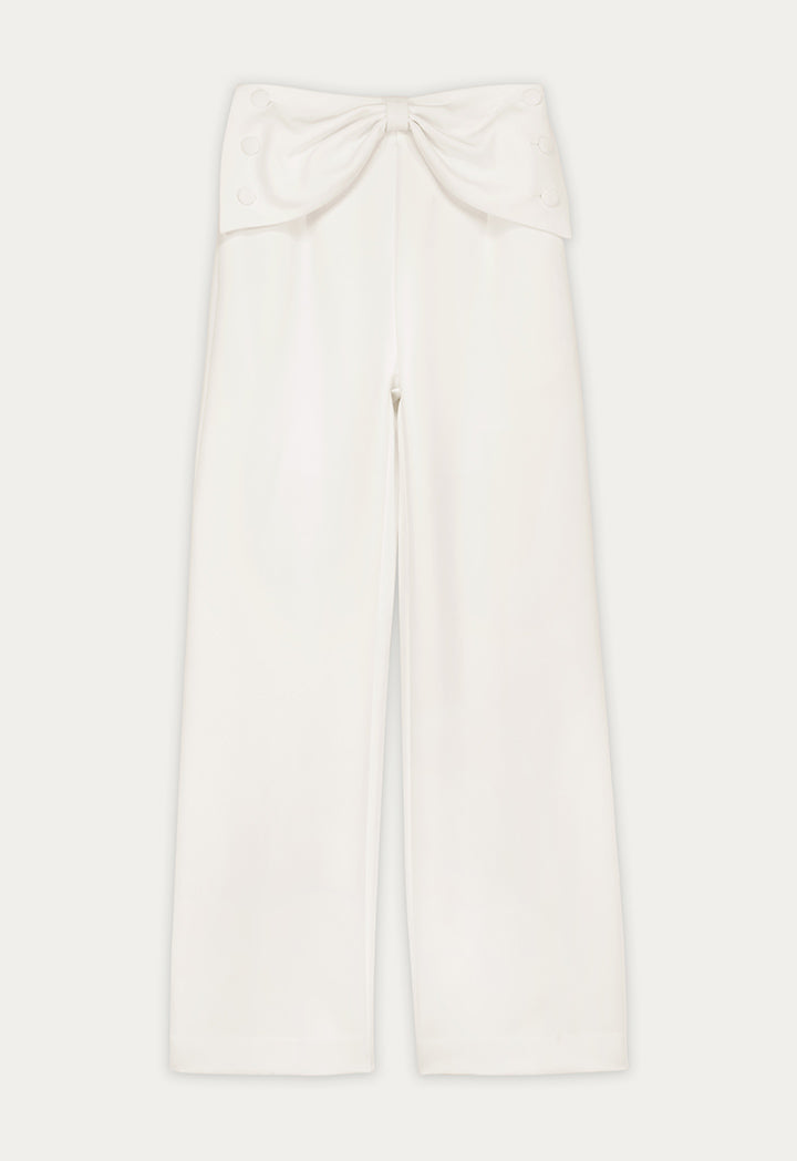 Bow Detail Wide-Leg Pants Off White