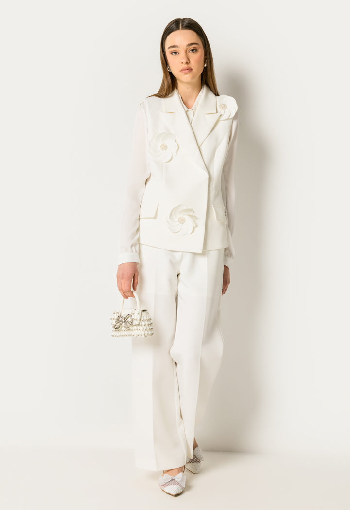 Bow Detail Wide-Leg Pants Off White