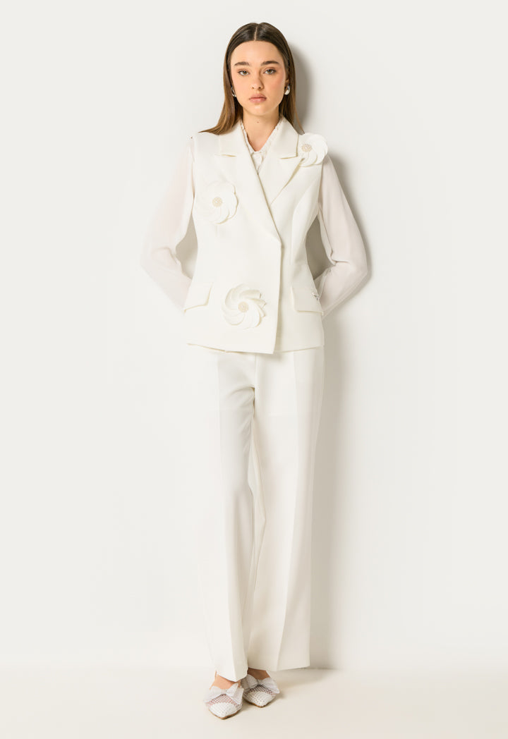 Bow Detail Wide-Leg Pants Off White