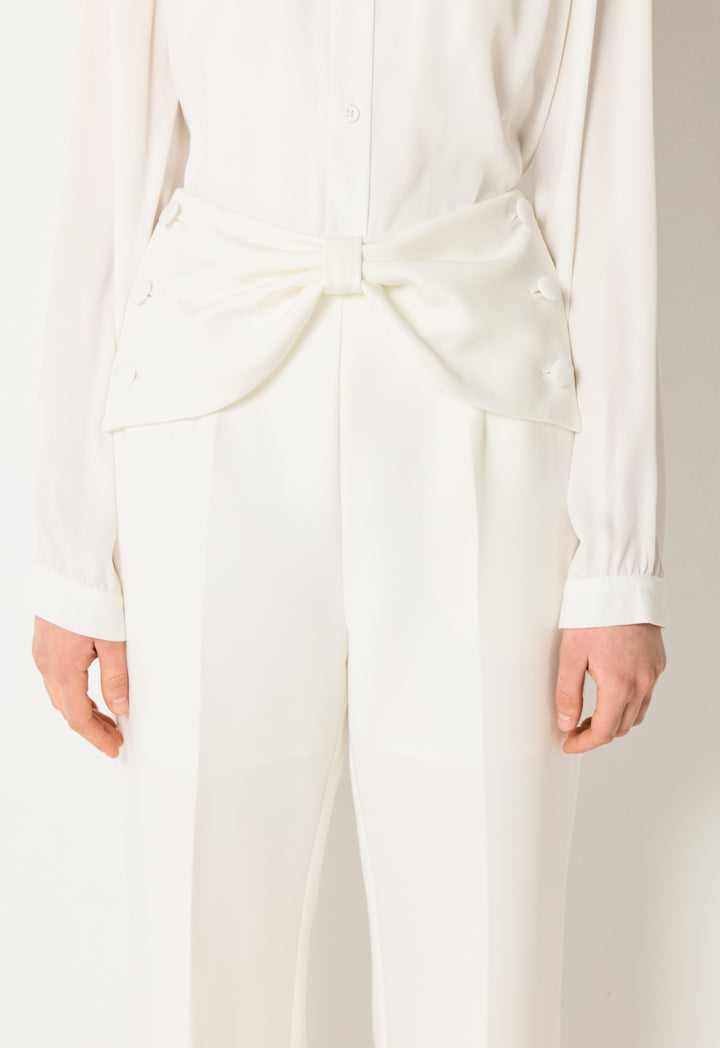 Bow Detail Wide-Leg Pants Off White