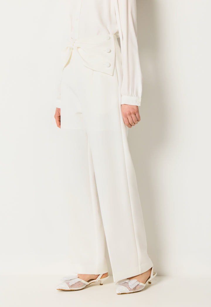 Bow Detail Wide-Leg Pants Off White