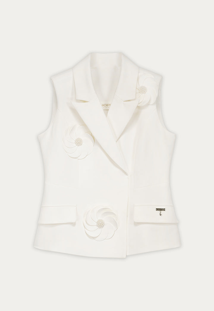 Double-Breasted Floral Vest Off White