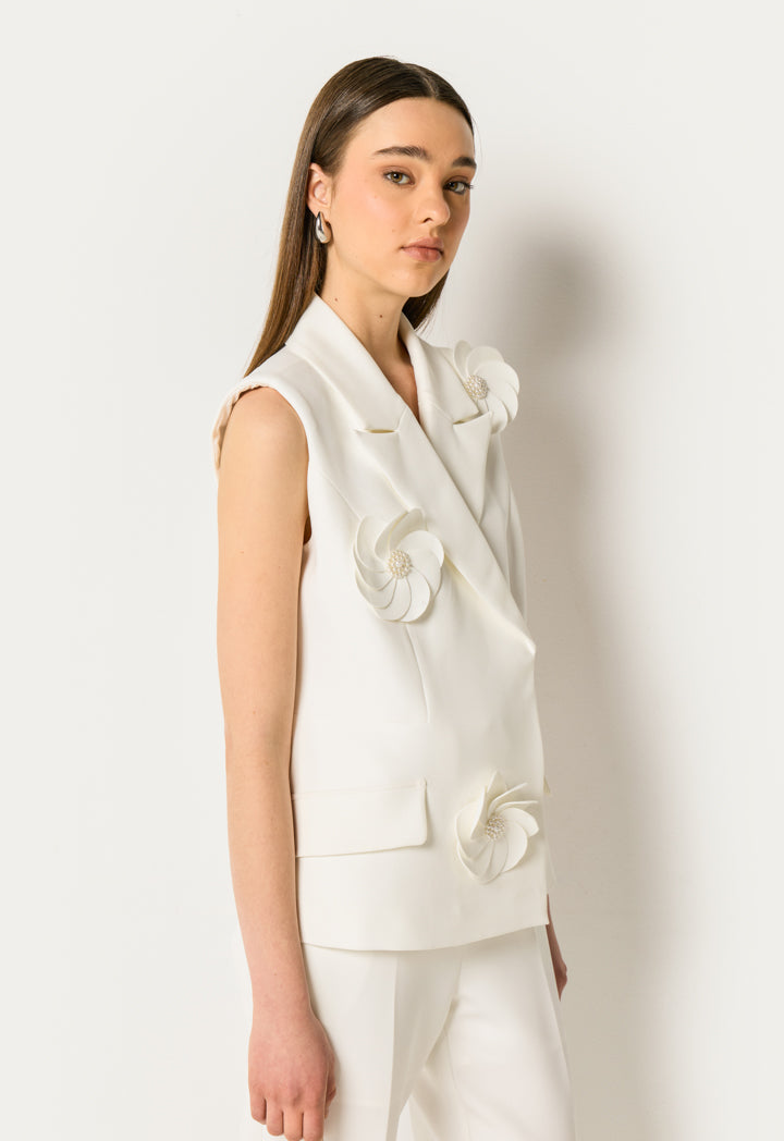 Double-Breasted Floral Vest Off White