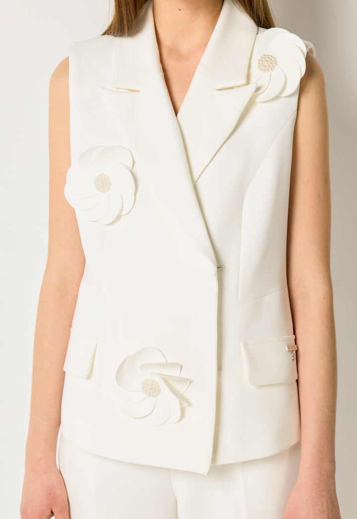 Double-Breasted Floral Vest Off White