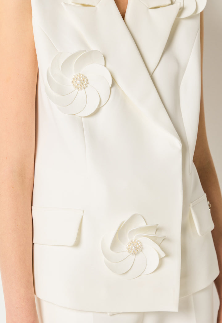 Double-Breasted Floral Vest Off White