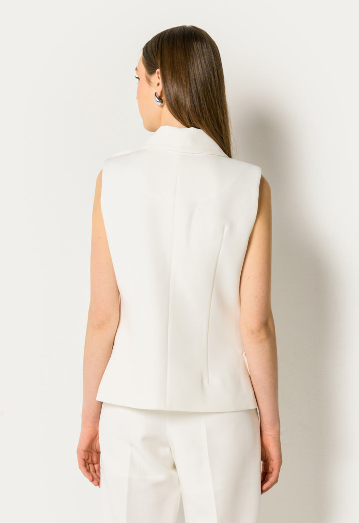 Double-Breasted Floral Vest Off White