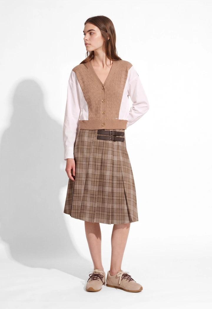 Belt-Detail Plaid Skirt
