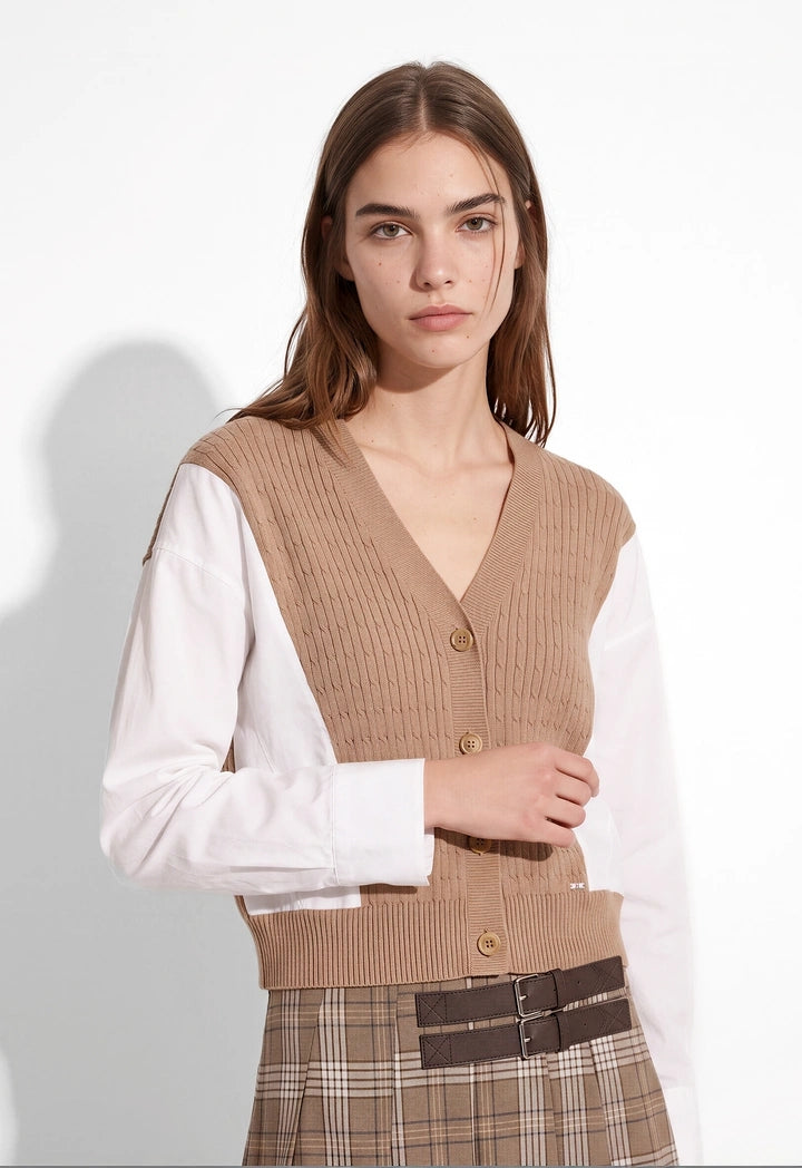 Shirt-Detail Knit Cardigan