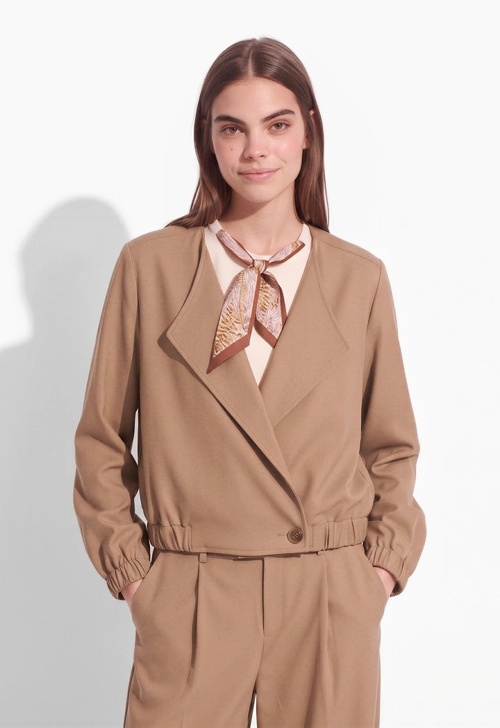 Notched Collar Elastic-Hem Jacket